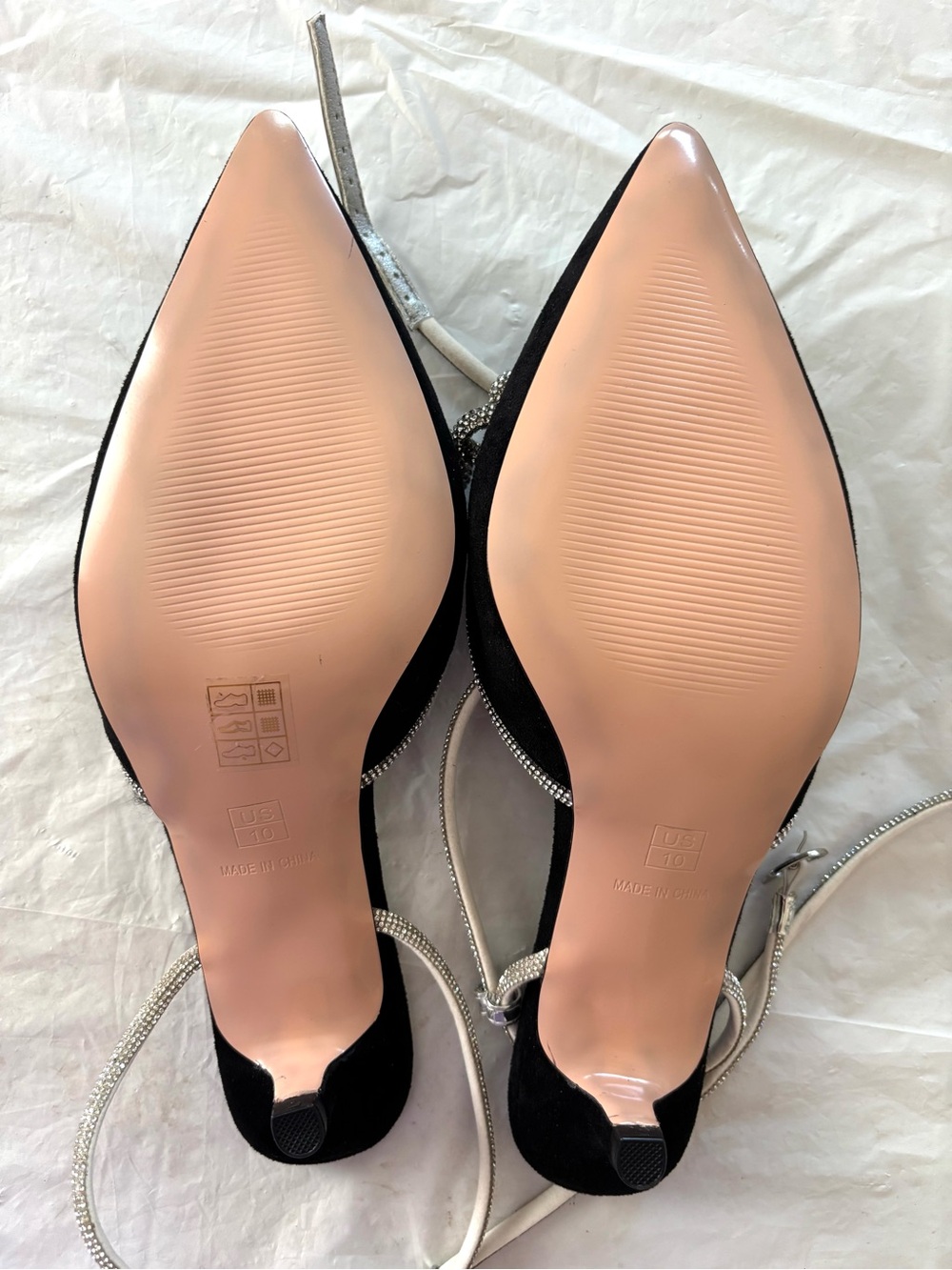 NWOT Noble Only Black Silver Rhinestone Bow Lace Up kitten Heel Sandals SZ 10 - Picture 12 of 15